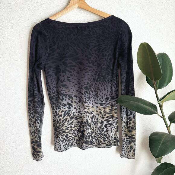 Lucky Brand Womens Thermal Long Sleeve Tee Medium Ombre Cheetah Leopard Y2K - Picture 5 of 7